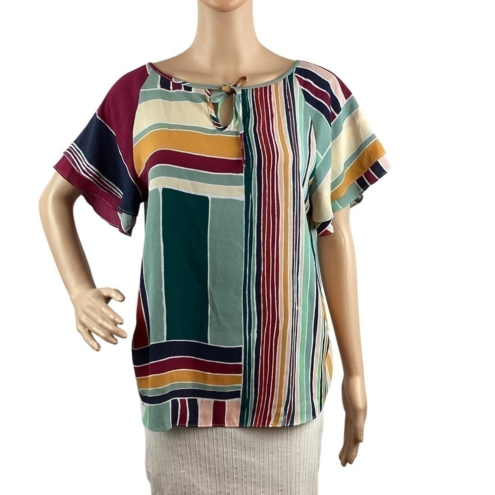 LOFT Outlet Top Size S Multicolor Block Stripe Short Sleeve